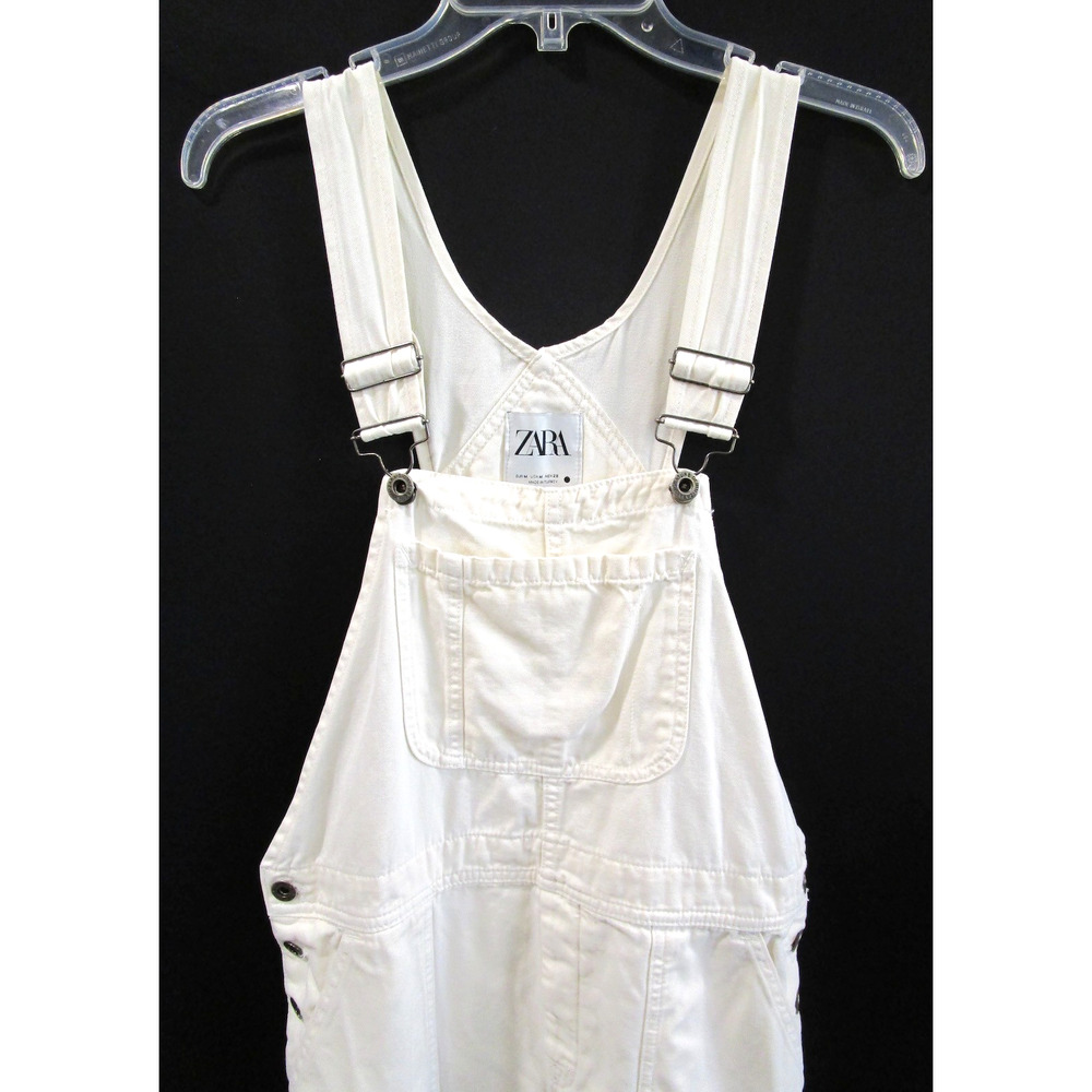 EUC! Zara Ivory Canvas Bib Carpenter Overalls Women Sz M - Picture 2 of 13